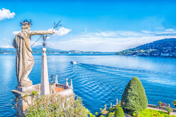 Beautiful Isola Bella island with flower garden and sculptures on Lake Lago Maggiore, Stresa, Italy Beautiful Isola Bella island with flower garden and sculptures on Lake Lago Maggiore, Stresa, Italy