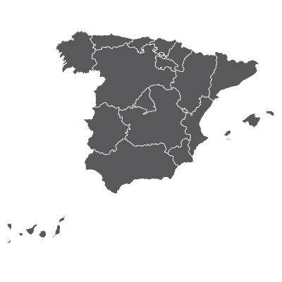 Eine Karte von Spanien, die die geografischen Grenzen, Städte und Regionen des Landes zeigt.