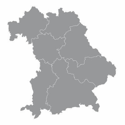 Die isolierte Karte Bayerns, unterteilt in Regionen, Deutschland