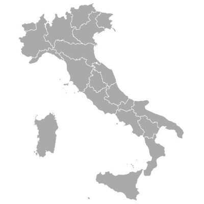 Italien Map_82845412 Eine Karte von Italien, die die geografischen Grenzen, Städte und Regionen des Landes zeigt.