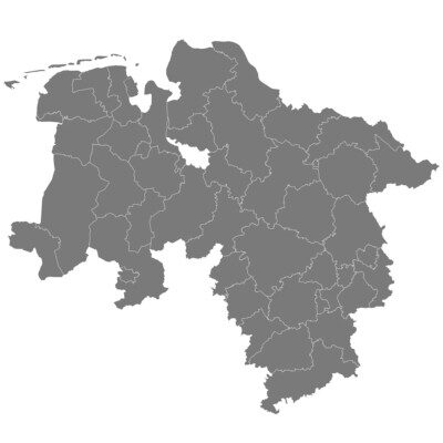 Modern Map - Lower Saxony map of Germany with counties gray