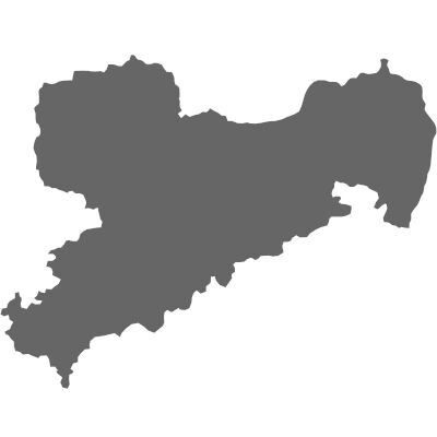 Eine Karte von Sachsen, die die geografischen Grenzen, Städte und Regionen des Bundeslandes zeigt.