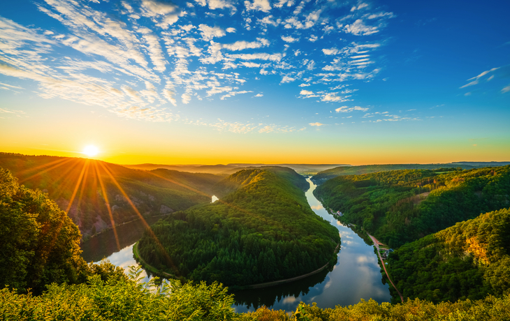 Saar river valley near Mettlach at sunrise. South Germany 