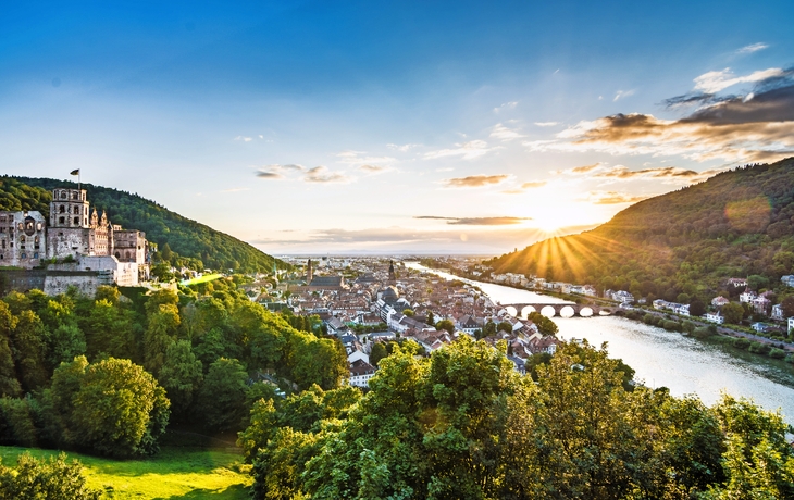 Sonnenuntergang mit Schloss in Heidelberg