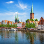 Classic panoramic view of historic skyline of hanseatic town of 