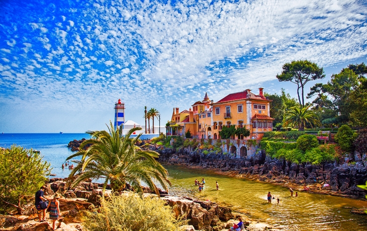 Leuchtturm Farol de Santa Marta, Cascais, Bezirk von Lissabon, Portugal